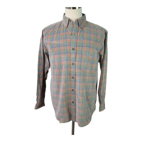 The Territory Ahead Green Red Orange Blue Corduroy Plaid Button Down Shirt Large - Picture 1 of 4